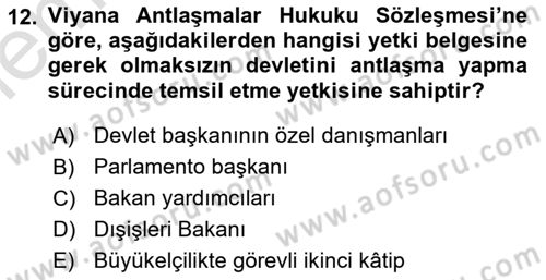Uluslararası Hukuk 1 Dersi 2025 - 2026 Yılı (Vize) Ara Sınav Soruları 12. Soru