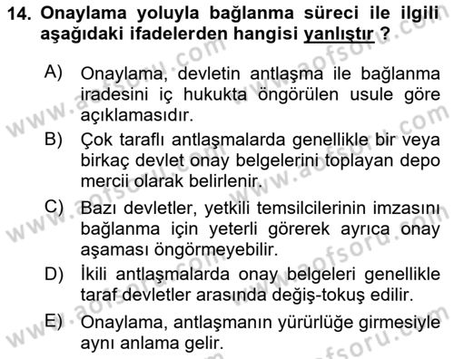 Uluslararası Hukuk 1 Dersi 2025 - 2026 Yılı (Vize) Ara Sınav Soruları 14. Soru