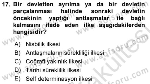Uluslararası Hukuk 1 Dersi 2025 - 2026 Yılı (Vize) Ara Sınav Soruları 17. Soru