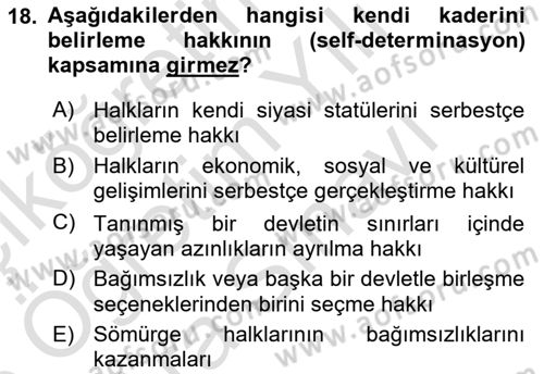 Uluslararası Hukuk 1 Dersi 2025 - 2026 Yılı (Vize) Ara Sınav Soruları 18. Soru