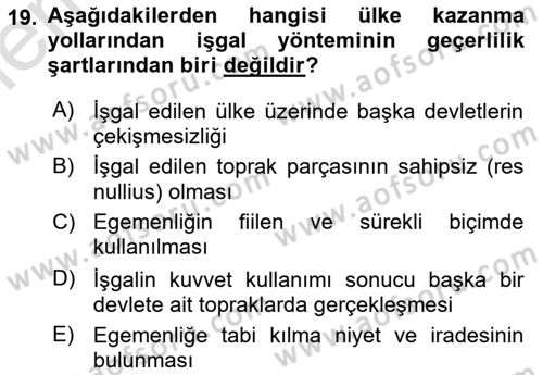 Uluslararası Hukuk 1 Dersi 2025 - 2026 Yılı (Vize) Ara Sınav Soruları 19. Soru