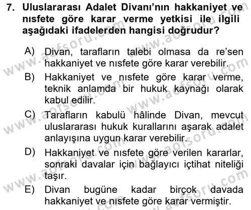 Uluslararası Hukuk 1 Dersi 2025 - 2026 Yılı (Vize) Ara Sınav Soruları 7. Soru