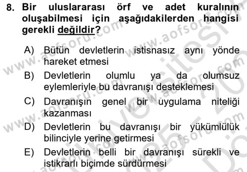 Uluslararası Hukuk 1 Dersi 2025 - 2026 Yılı (Vize) Ara Sınav Soruları 8. Soru