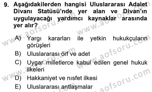 Uluslararası Hukuk 1 Dersi 2025 - 2026 Yılı (Vize) Ara Sınav Soruları 9. Soru