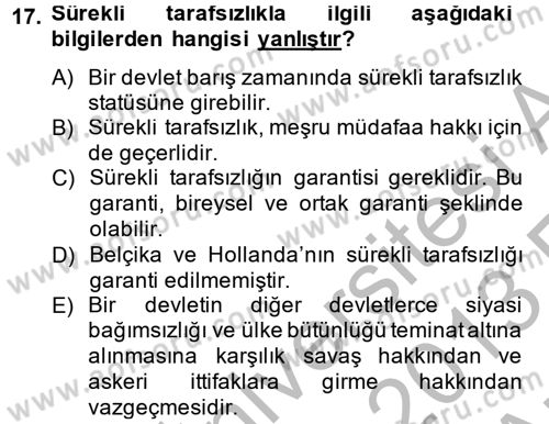 Uluslararası Hukuk 2 Dersi 2012 - 2013 Yılı (Vize) Ara Sınav Soruları 17. Soru