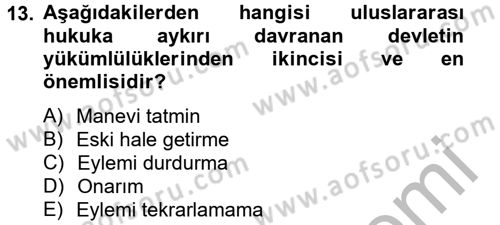 Uluslararası Hukuk 2 Dersi 2012 - 2013 Yılı (Final) Dönem Sonu Sınav Soruları 13. Soru