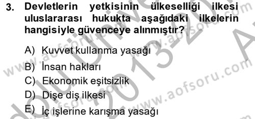 Uluslararası Hukuk 2 Dersi 2013 - 2014 Yılı (Vize) Ara Sınav Soruları 3. Soru
