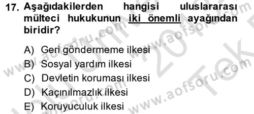 Uluslararası Hukuk 2 Dersi 2013 - 2014 Yılı Tek Ders Sınav Soruları 17. Soru