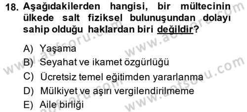 Uluslararası Hukuk 2 Dersi 2013 - 2014 Yılı Tek Ders Sınav Soruları 18. Soru
