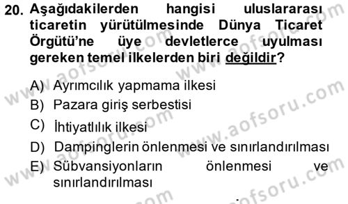 Uluslararası Hukuk 2 Dersi 2013 - 2014 Yılı Tek Ders Sınav Soruları 20. Soru