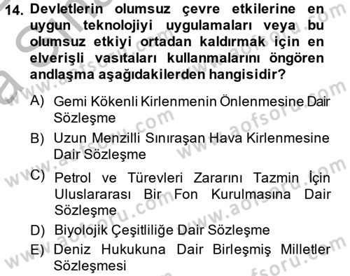 Uluslararası Hukuk 2 Dersi 2014 - 2015 Yılı (Vize) Ara Sınav Soruları 14. Soru