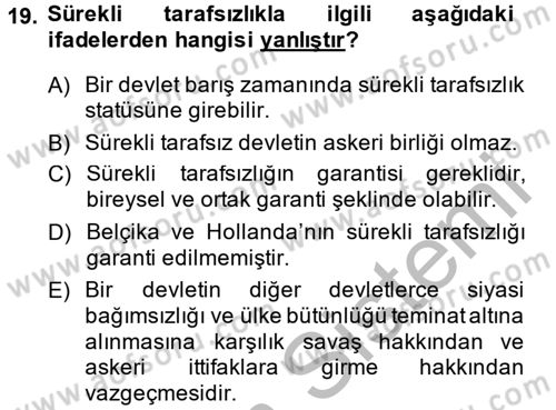 Uluslararası Hukuk 2 Dersi 2014 - 2015 Yılı (Vize) Ara Sınav Soruları 19. Soru