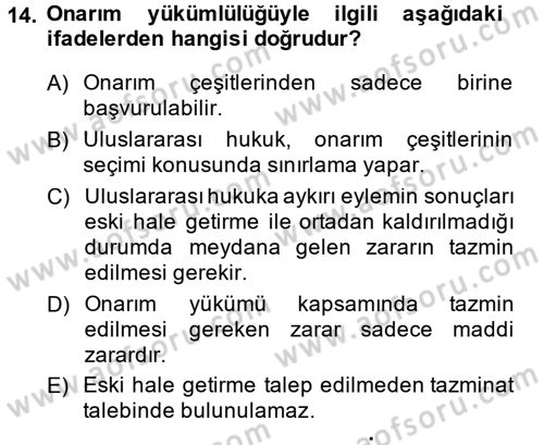 Uluslararası Hukuk 2 Dersi 2014 - 2015 Yılı (Final) Dönem Sonu Sınav Soruları 14. Soru