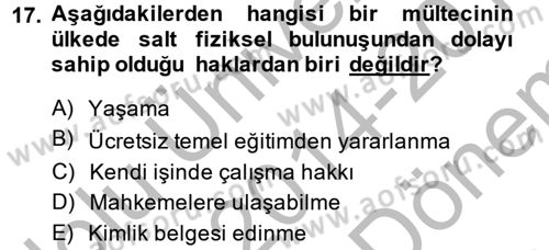 Uluslararası Hukuk 2 Dersi 2014 - 2015 Yılı (Final) Dönem Sonu Sınav Soruları 17. Soru