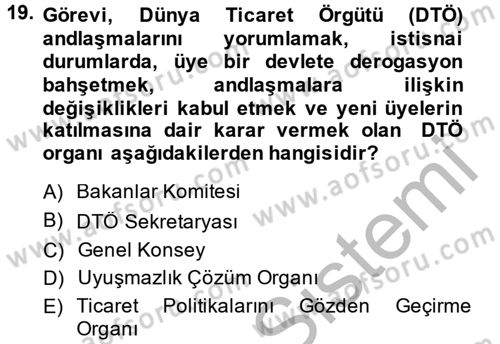 Uluslararası Hukuk 2 Dersi 2014 - 2015 Yılı (Final) Dönem Sonu Sınav Soruları 19. Soru