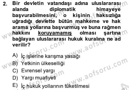 Uluslararası Hukuk 2 Dersi 2014 - 2015 Yılı Tek Ders Sınav Soruları 2. Soru