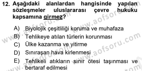Uluslararası Hukuk 2 Dersi 2015 - 2016 Yılı (Vize) Ara Sınav Soruları 12. Soru