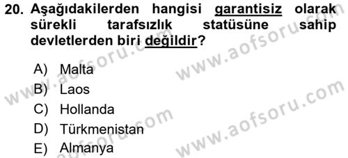 Uluslararası Hukuk 2 Dersi 2015 - 2016 Yılı (Vize) Ara Sınav Soruları 20. Soru