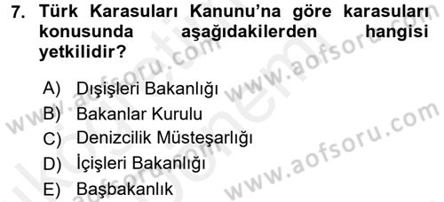 Uluslararası Hukuk 2 Dersi 2015 - 2016 Yılı (Vize) Ara Sınav Soruları 7. Soru