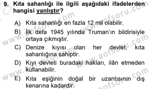 Uluslararası Hukuk 2 Dersi 2015 - 2016 Yılı (Vize) Ara Sınav Soruları 9. Soru