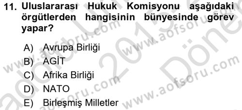 Uluslararası Hukuk 2 Dersi 2015 - 2016 Yılı (Final) Dönem Sonu Sınav Soruları 11. Soru