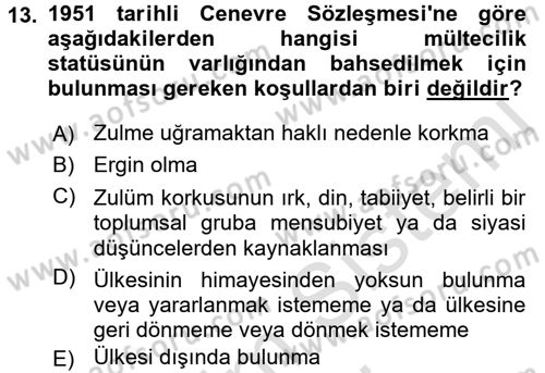 Uluslararası Hukuk 2 Dersi 2015 - 2016 Yılı (Final) Dönem Sonu Sınav Soruları 13. Soru
