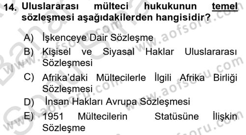 Uluslararası Hukuk 2 Dersi 2015 - 2016 Yılı (Final) Dönem Sonu Sınav Soruları 14. Soru