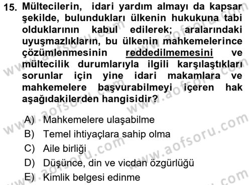 Uluslararası Hukuk 2 Dersi 2015 - 2016 Yılı (Final) Dönem Sonu Sınav Soruları 15. Soru