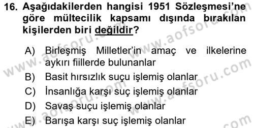 Uluslararası Hukuk 2 Dersi 2015 - 2016 Yılı (Final) Dönem Sonu Sınav Soruları 16. Soru