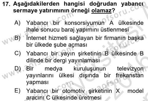 Uluslararası Hukuk 2 Dersi 2015 - 2016 Yılı (Final) Dönem Sonu Sınav Soruları 17. Soru