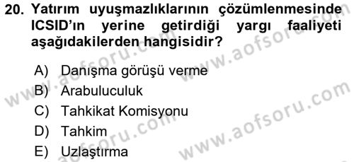 Uluslararası Hukuk 2 Dersi 2015 - 2016 Yılı (Final) Dönem Sonu Sınav Soruları 20. Soru