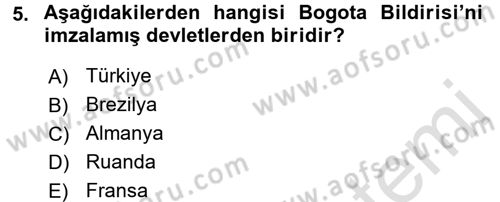 Uluslararası Hukuk 2 Dersi 2015 - 2016 Yılı (Final) Dönem Sonu Sınav Soruları 5. Soru