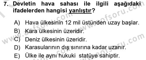 Uluslararası Hukuk 2 Dersi 2015 - 2016 Yılı (Final) Dönem Sonu Sınav Soruları 7. Soru