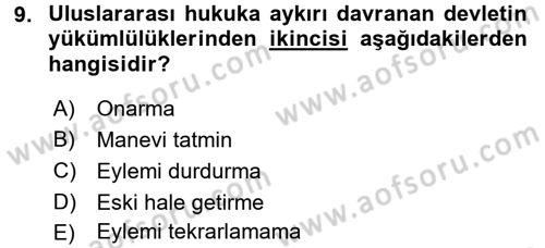 Uluslararası Hukuk 2 Dersi 2015 - 2016 Yılı (Final) Dönem Sonu Sınav Soruları 9. Soru
