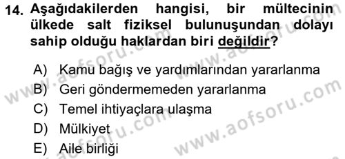 Uluslararası Hukuk 2 Dersi 2015 - 2016 Yılı Tek Ders Sınav Soruları 14. Soru