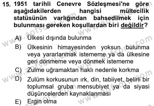 Uluslararası Hukuk 2 Dersi 2015 - 2016 Yılı Tek Ders Sınav Soruları 15. Soru
