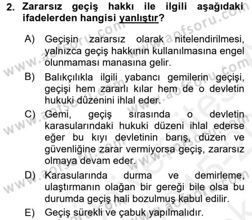 Uluslararası Hukuk 2 Dersi 2015 - 2016 Yılı Tek Ders Sınav Soruları 2. Soru