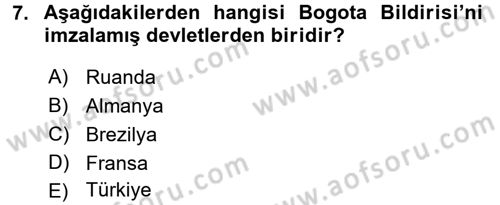 Uluslararası Hukuk 2 Dersi 2015 - 2016 Yılı Tek Ders Sınav Soruları 7. Soru