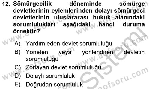 Uluslararası Hukuk 2 Dersi 2016 - 2017 Yılı 3 Ders Sınav Soruları 12. Soru