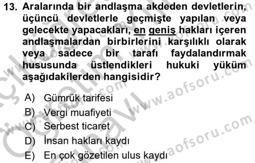 Uluslararası Hukuk 2 Dersi 2016 - 2017 Yılı 3 Ders Sınav Soruları 13. Soru