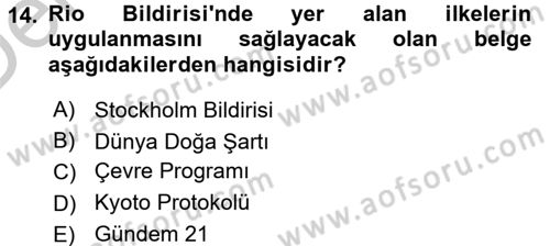Uluslararası Hukuk 2 Dersi 2016 - 2017 Yılı 3 Ders Sınav Soruları 14. Soru