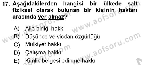 Uluslararası Hukuk 2 Dersi 2016 - 2017 Yılı 3 Ders Sınav Soruları 17. Soru