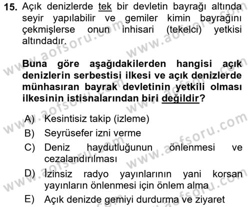 Uluslararası Hukuk 2 Dersi 2016 - 2017 Yılı (Vize) Ara Sınav Soruları 15. Soru