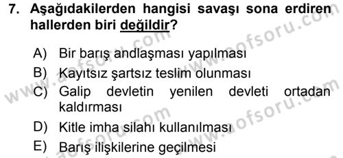 Uluslararası Hukuk 2 Dersi 2016 - 2017 Yılı (Vize) Ara Sınav Soruları 7. Soru
