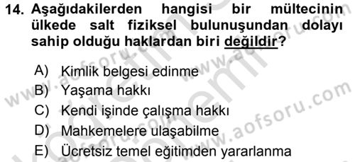 Uluslararası Hukuk 2 Dersi 2016 - 2017 Yılı (Final) Dönem Sonu Sınav Soruları 14. Soru
