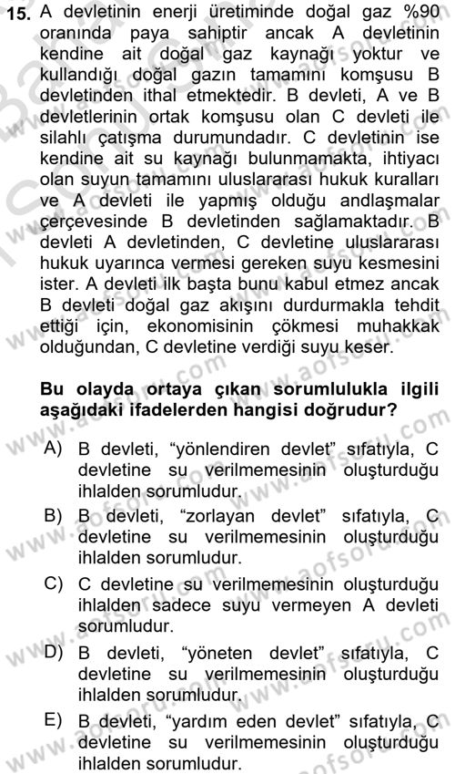 Uluslararası Hukuk 2 Dersi 2016 - 2017 Yılı (Final) Dönem Sonu Sınav Soruları 15. Soru