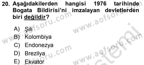 Uluslararası Hukuk 2 Dersi 2016 - 2017 Yılı (Final) Dönem Sonu Sınav Soruları 20. Soru