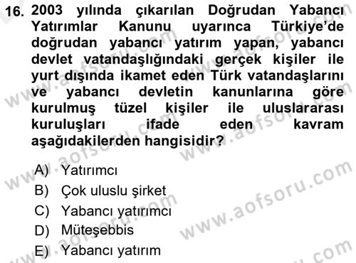 Uluslararası Hukuk 2 Dersi 2017 - 2018 Yılı 3 Ders Sınav Soruları 16. Soru