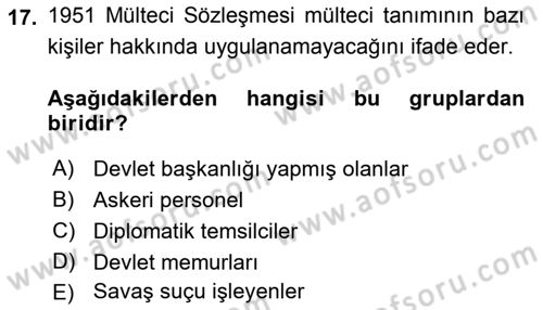 Uluslararası Hukuk 2 Dersi 2017 - 2018 Yılı 3 Ders Sınav Soruları 17. Soru