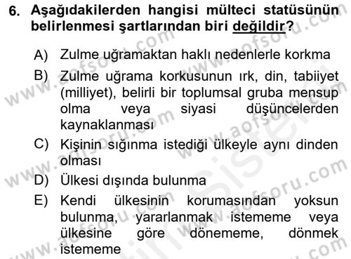 Uluslararası Hukuk 2 Dersi 2017 - 2018 Yılı 3 Ders Sınav Soruları 6. Soru